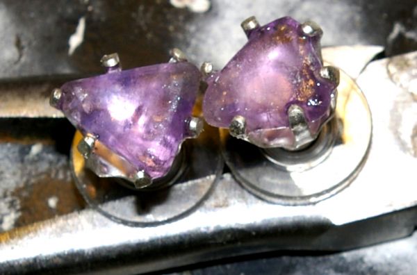 Triangle faceted cut Amethyst earrings on Sterling