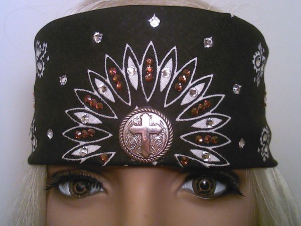 Copper and Clear Swarovski Bandana w/ Cross Concho