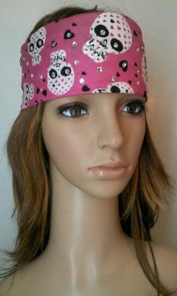 Pink, white and black skull bandana