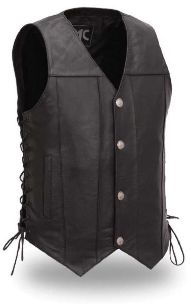 Gun pocket string side traditional leather vest 