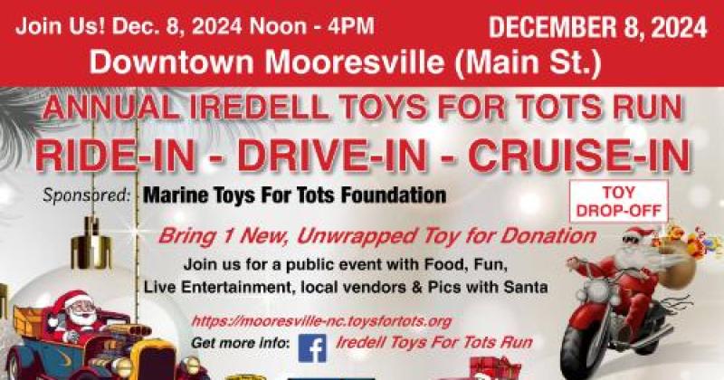 Annual Iredell Toys For Tots Run - RIDE-IN, DRIVE-IN, CRUISE-IN